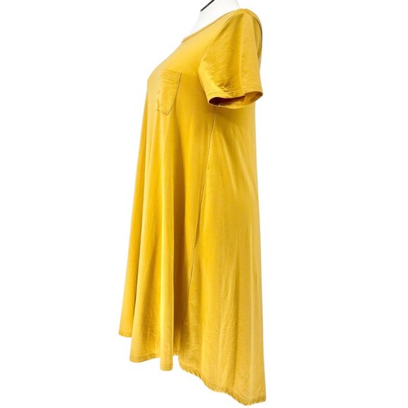 LuLaRoe Carly Dress Womens M SS Mustard Yellow A-Line Soft Stretchy Pocket HiLow - Picture 8 of 9